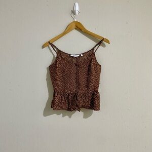 & Other Stories Buttoned Jacquard Crop Top in Brown Floral Print, Size 4